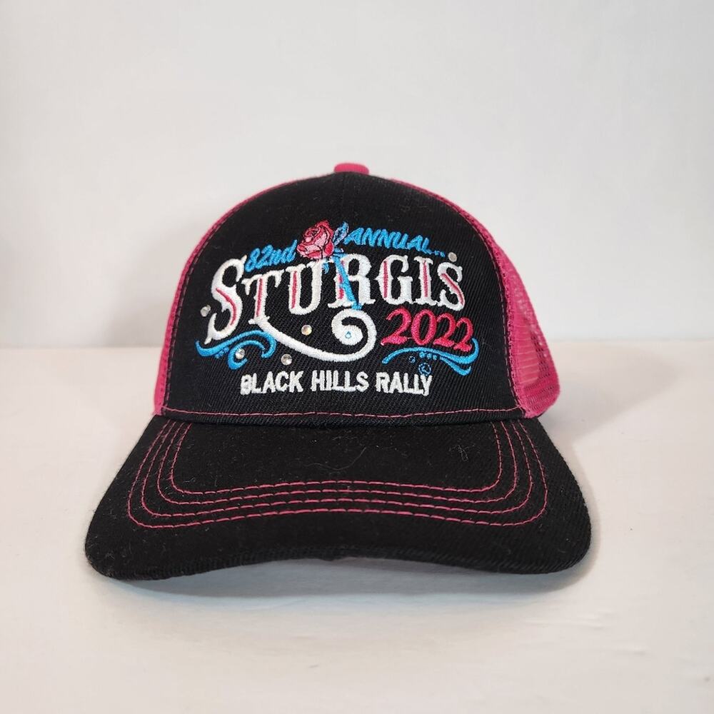 LORIMCO 2022 STURGIS Pink Black 82nd Annual Black Hills Rally Ponytail Mesh Cap